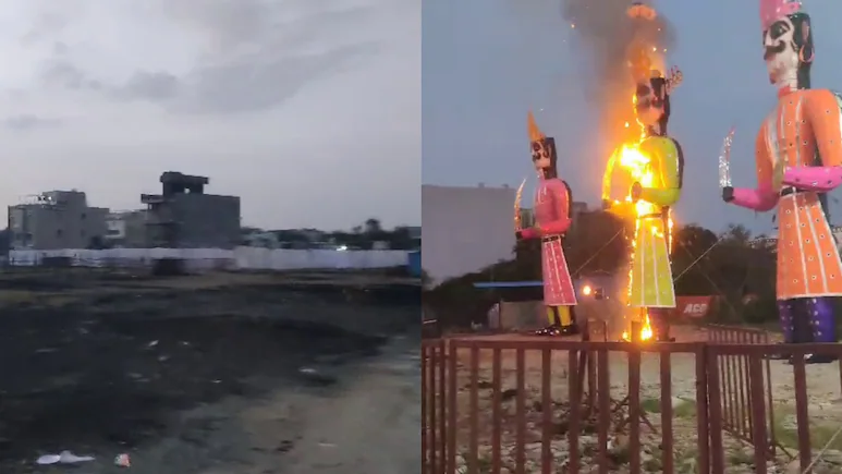 In Bhopal, an unidentified man and woman set Ravana ablaze before the Ravana Dahan ceremony, disrupting the grand evening preparations.