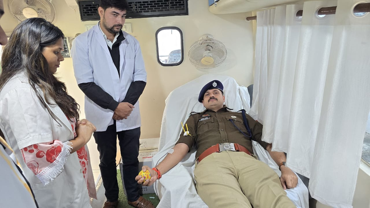 Blood donation camp organised at the Superintendent of Police office in Auraiya, inaugurated by SP Abhishek Bharti